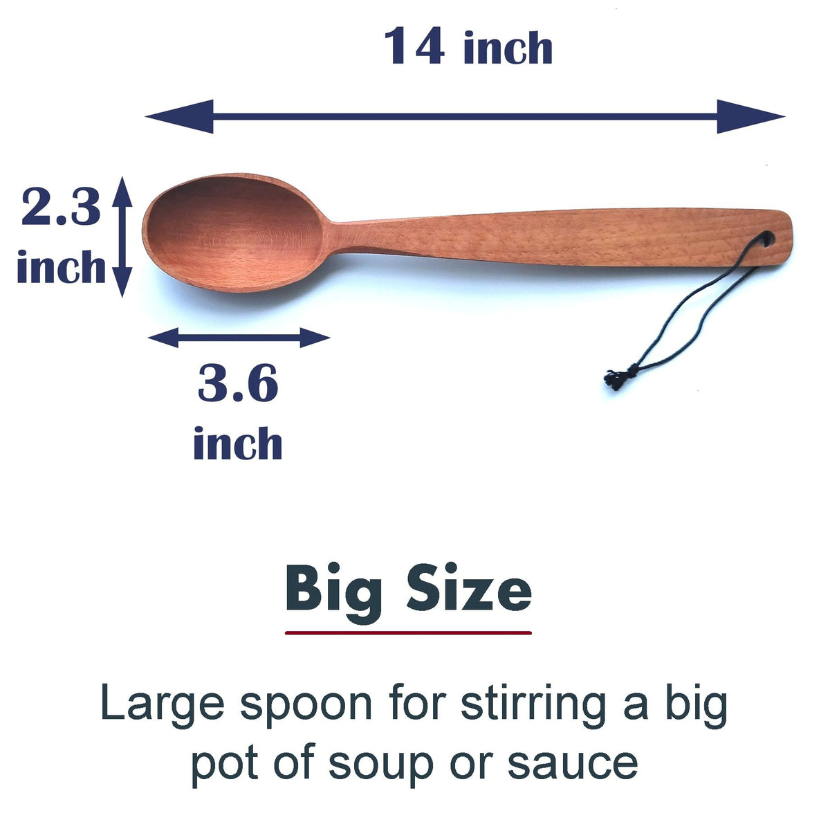 ECOSALL 14" Large Wooden Spoon with a Deep Scoop. Heavy Duty Big Non-Stick Cooking Spoon with a Strong Long Handle for Stirring, Mixing, Canning in Big Pots.