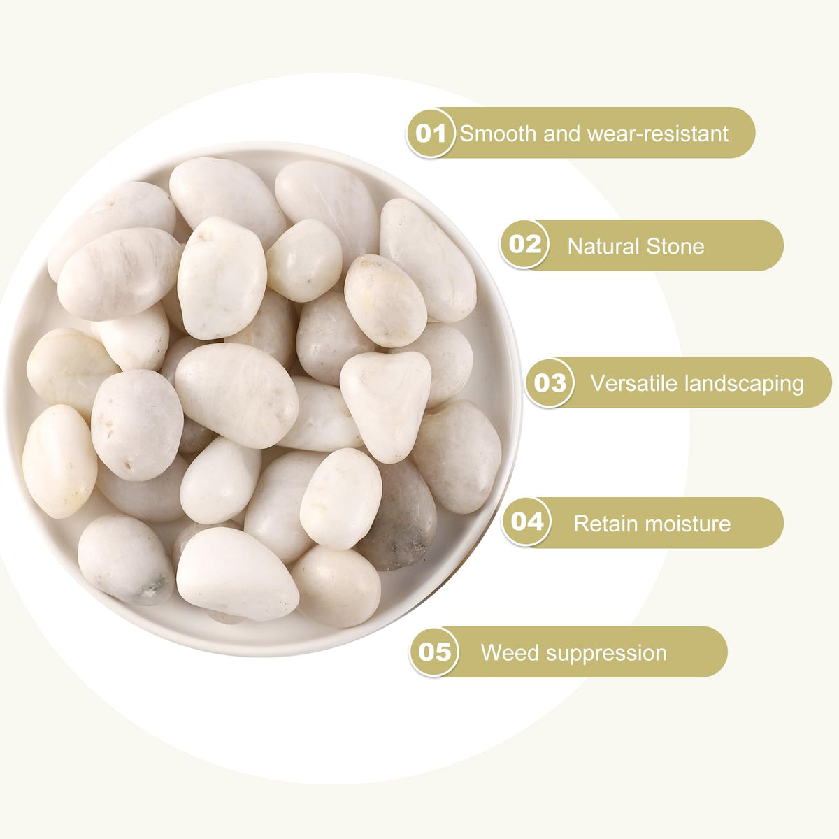 LMtonble 11LB River Pebbles Polished Gravel for Plants Natural White Plant Stones River Rocks 3/4-1 5/8 Inch River Stones for Landscaping Small Pebbles for Crafts