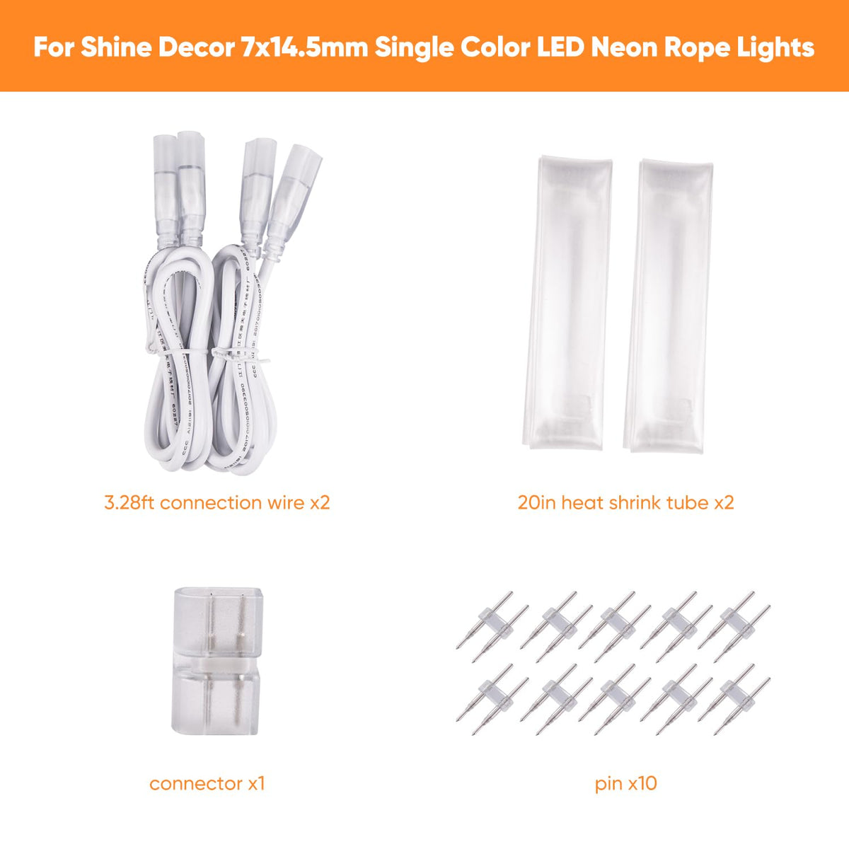 Shine Decor Connector and Connecting Wires for 7x14.5mm and 8x16mm LED Neon Rope Light