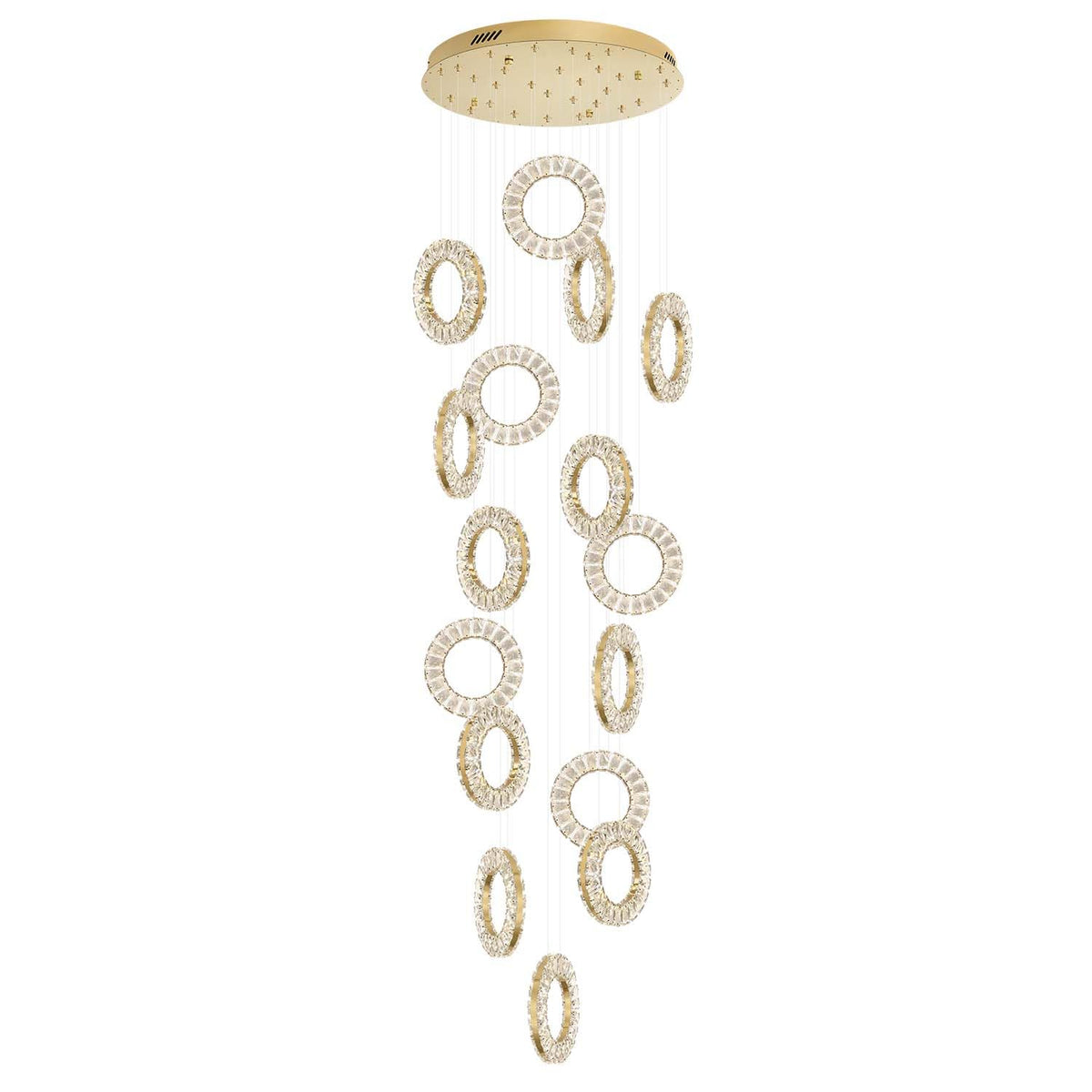 ykolupty 16 Rings High Ceiling Chandelier,Crystal Rings Chandelier,Staircase Chandeliers for High Ceilings,Foyer Chandeliers Entryway High Ceilings