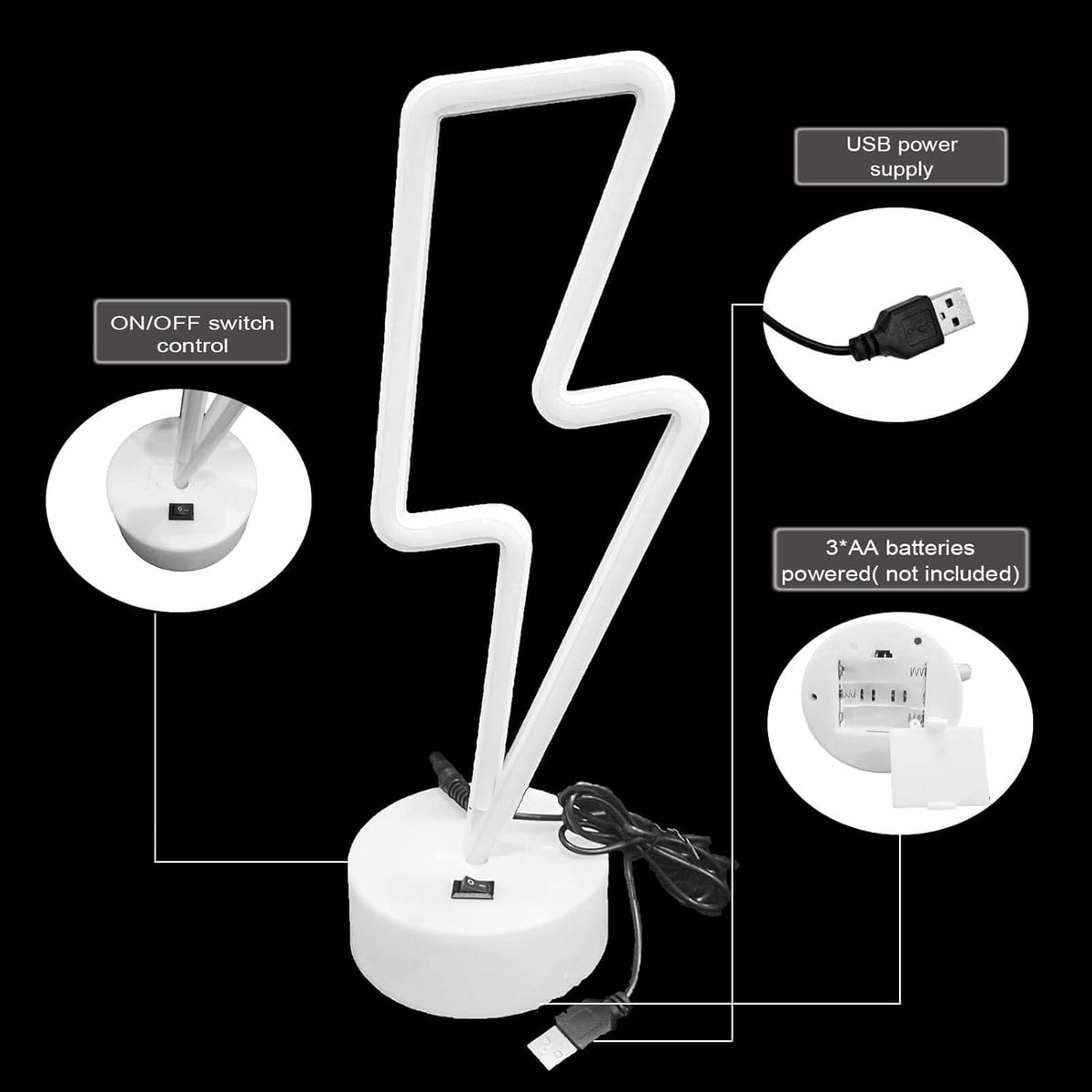 VIFULIN Lightning Bolt Neon Signs Red Lightning Neon Sign Light for Bedroom, USB/Battery Operated Thunder Lamp Neon Sign, Stand Lightning Shape LED Sign Decor for Shelf Desk Table Game Room Man Cave