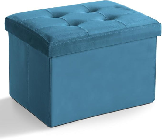 LINMAGCO Storage Ottoman Folding Foot Stool Velvet Foot Rest
