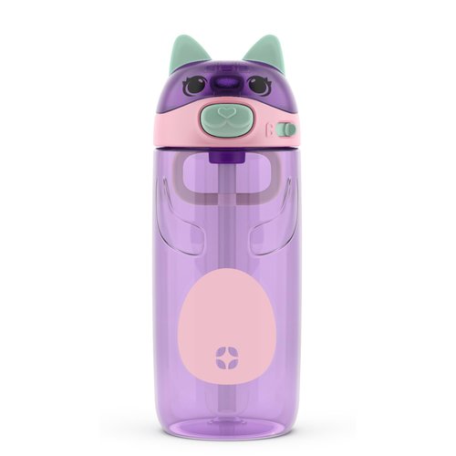 Ello Ellies 16oz Plastic Kids Water Bottle with Straw and Built-in Carrying Handle and Leak-Proof Locking Lid for School backpack, Lunchbox and Outdoor Sports, Cat