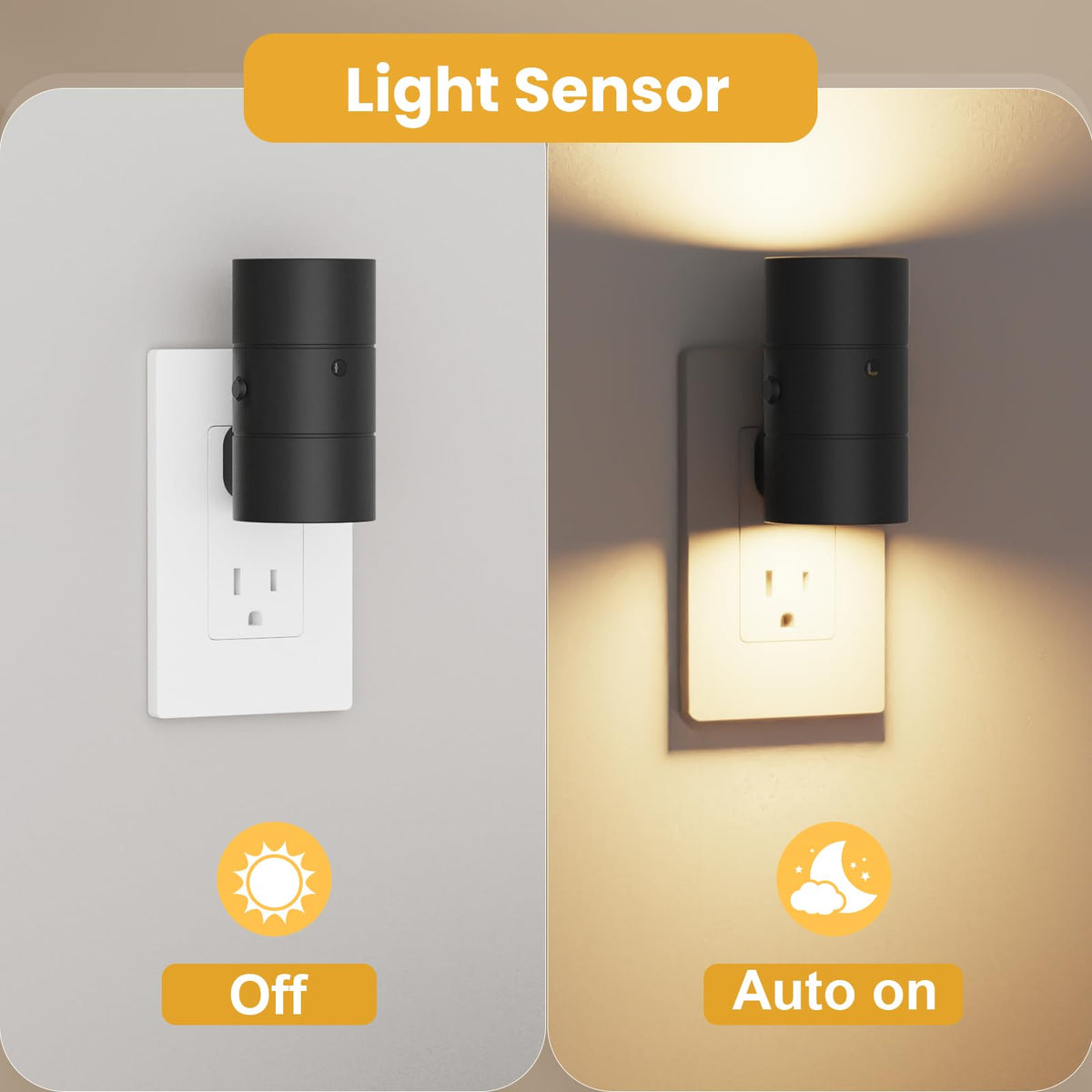 VOLISUN Night Lights Plug into Wall, Dimmable LED Nightlight with Dusk to Dawn Light Sensor, 0-100LM Adjustable Brightness, 3 Color Temperatures, Smaller Plug Black 2 Pack for Hallway,Bedroom,Bathroom