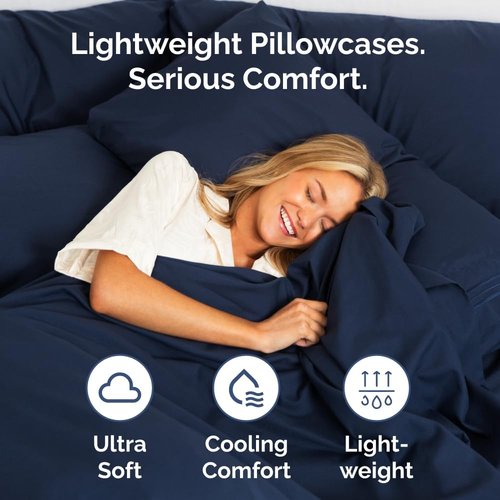 King Standard Pillow Cases - Soft Hotel Quality Pillowcase Covers | 4-Piece Set in Navy Blue - Machine Washable