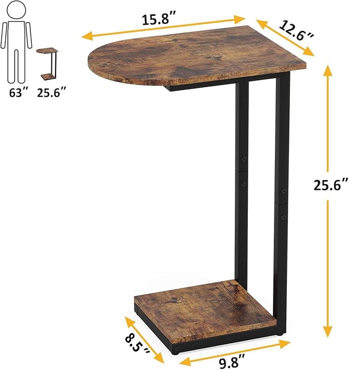 Hosfais Side Table Small End Table, C-Shaped Wood Sofa Table