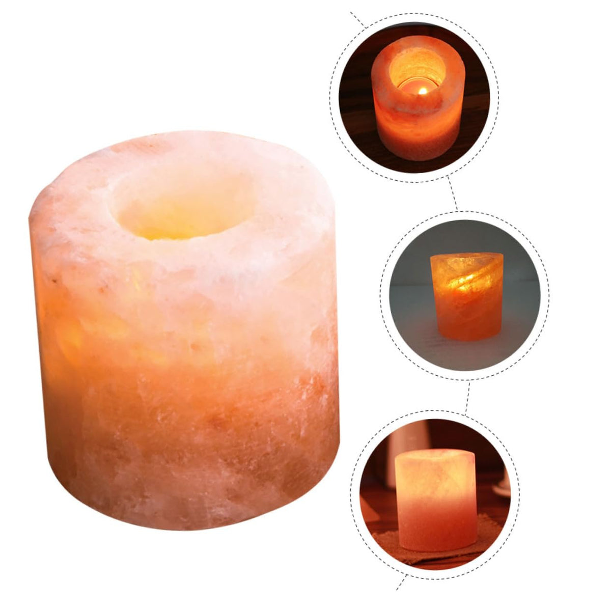 ULTECHNOVO Himalayan Crystal Salt Candle Holder Adjustable Meditation Centerpiece for Yoga 3-inch Natural Pink Rock Decorative Table Stand for Home Decor and Spiritual Practices