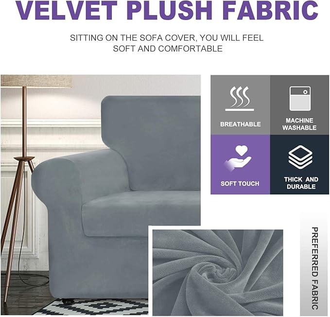 ZNSAYOTX Oversized Velvet Couch Cover 4 Piece Stretch Sofa Covers