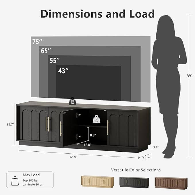 FORTUNETEC TV Stand for 75 Inch TV, Minimalist Media Console