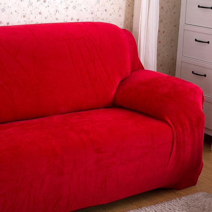 vctops 4 Seater Velvet Plush Stretch Sofa Slipcover 1-Piece Sofa Cover