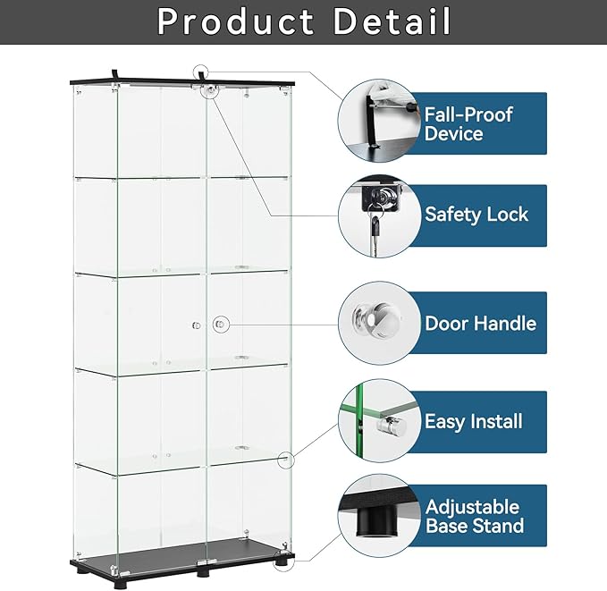 APRILSOUL Glass Display Cabinet 5-Shelf