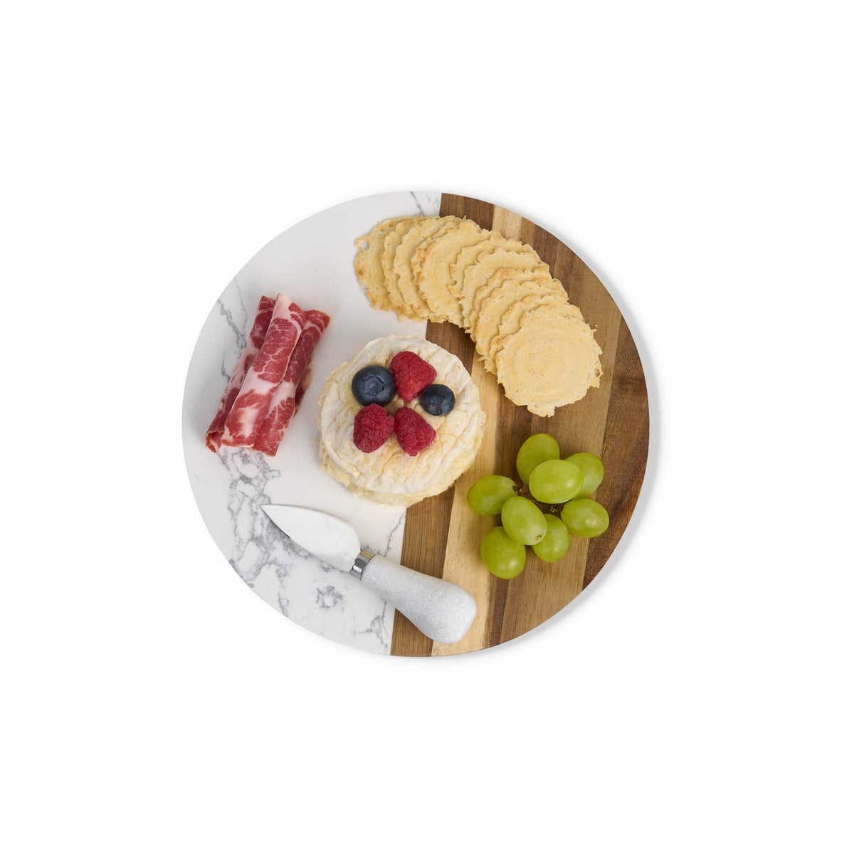 HIC Kitchen Charcuterie Cheese Board, Cultured Marble and Wood, Round, 9.85 x 9.85 x 0.5-Inches
