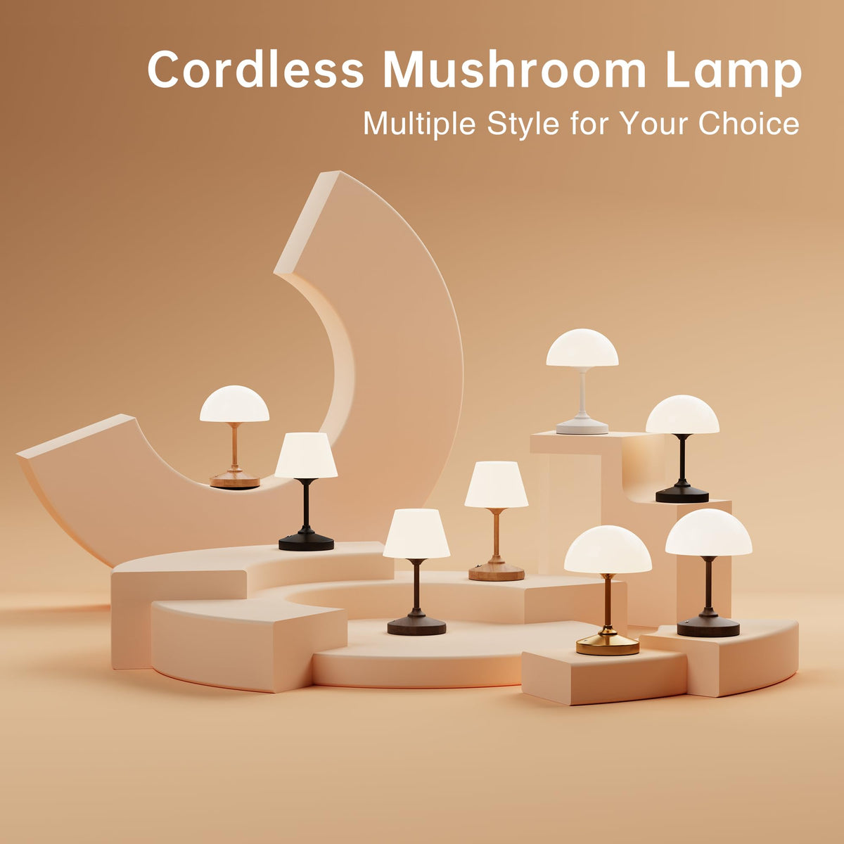 Dawnwake Mushroom Lamp Cordless Lamp Table Lamp,Outdoor Waterproof Shower Lamps,5000mAh Rechargeble Battery Operated Dimmable Touch Desk Lamps,LED Night Light for Bathroom Patio Camping Outdoor(Gold)
