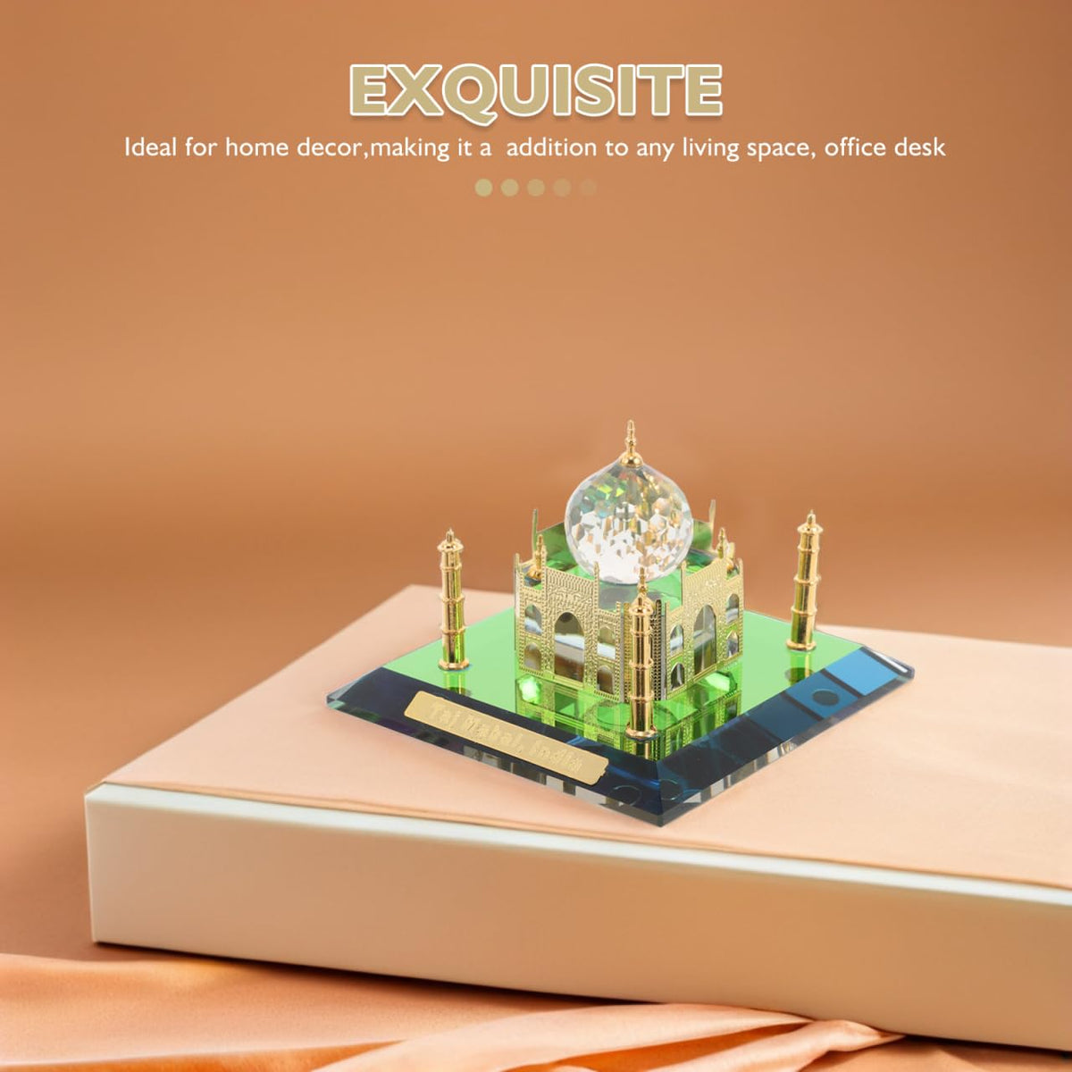 PRETYZOOM Taj Mahal Architecture Model Ornament, 2.75 in Metal Inlay Building Sculpture with Intricate Detailing for Desktop Display, Home Office Decor & Collectors