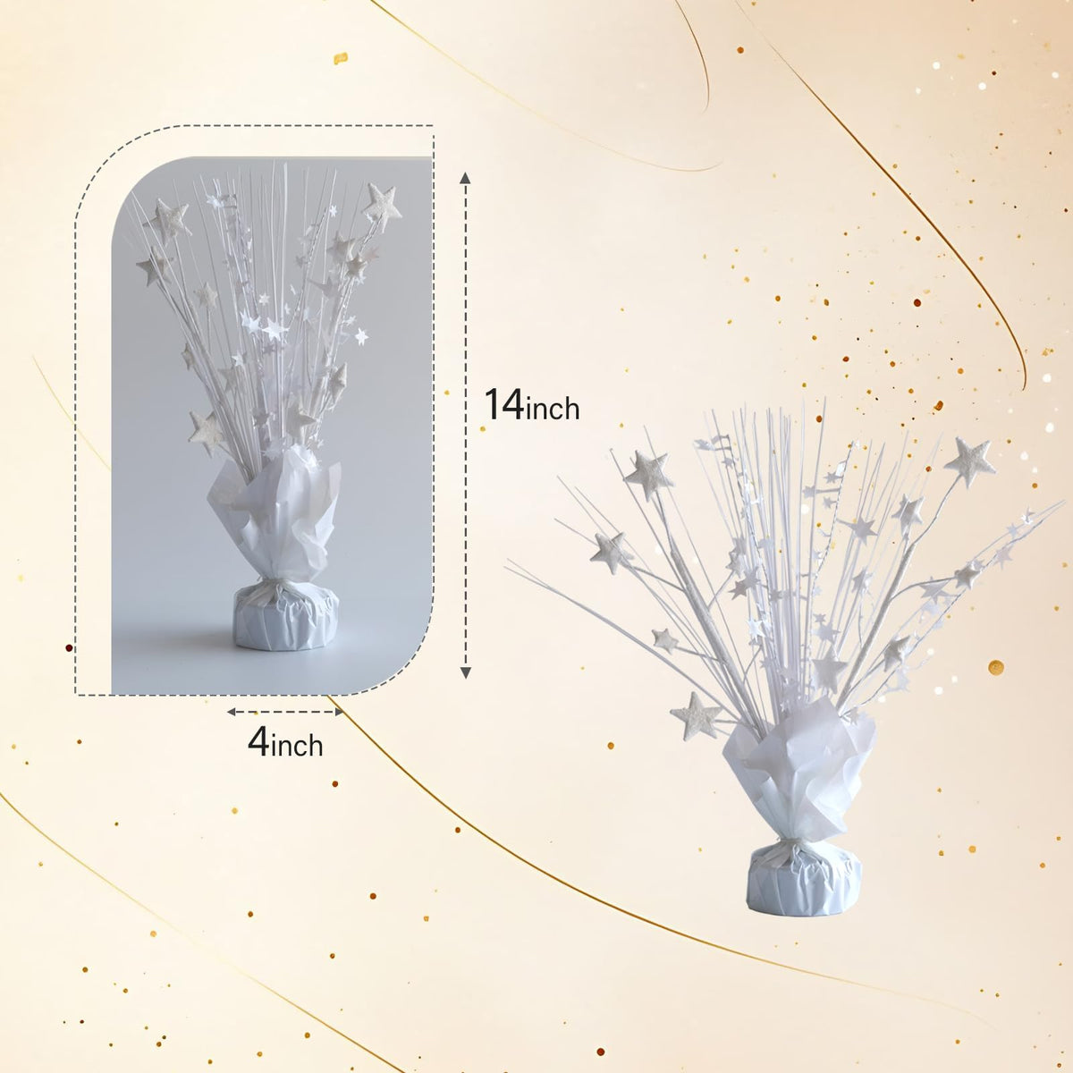 Egolot 12 Pack White Foil Spray Centerpieces Stars Brust Table Centerpieces for Wedding Birthday Anniversary Holiday Party Decor, White Star Balloon Wights for Party, Table Decor for Party