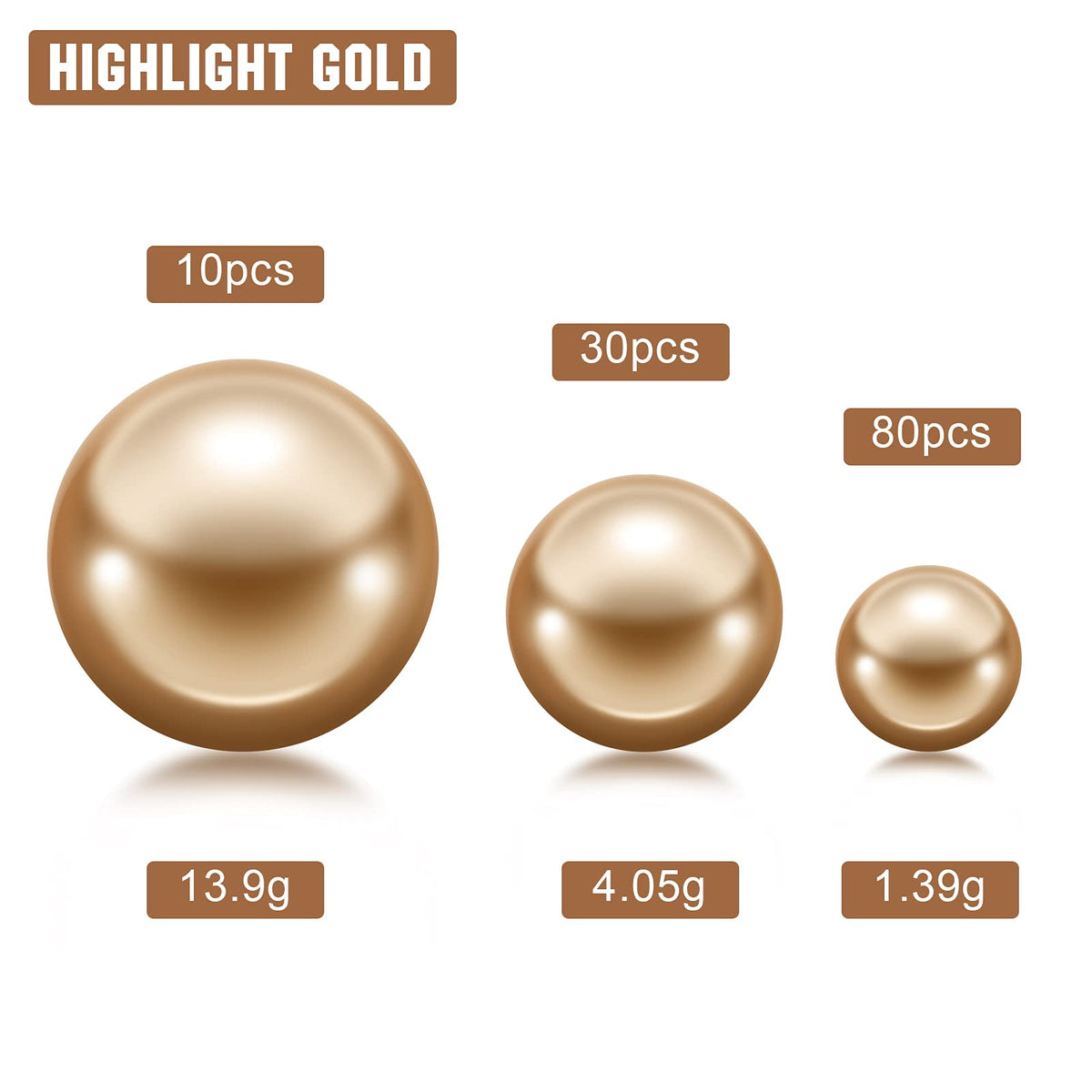 Hicarer 120 Pcs Gold Vase Filler Pearls Floating Beads for Vases Mixed Sizes Gloss Round Pearl Water Beads for Valentines Centerpieces Home Party Wedding Decor, 14/20/30 mm