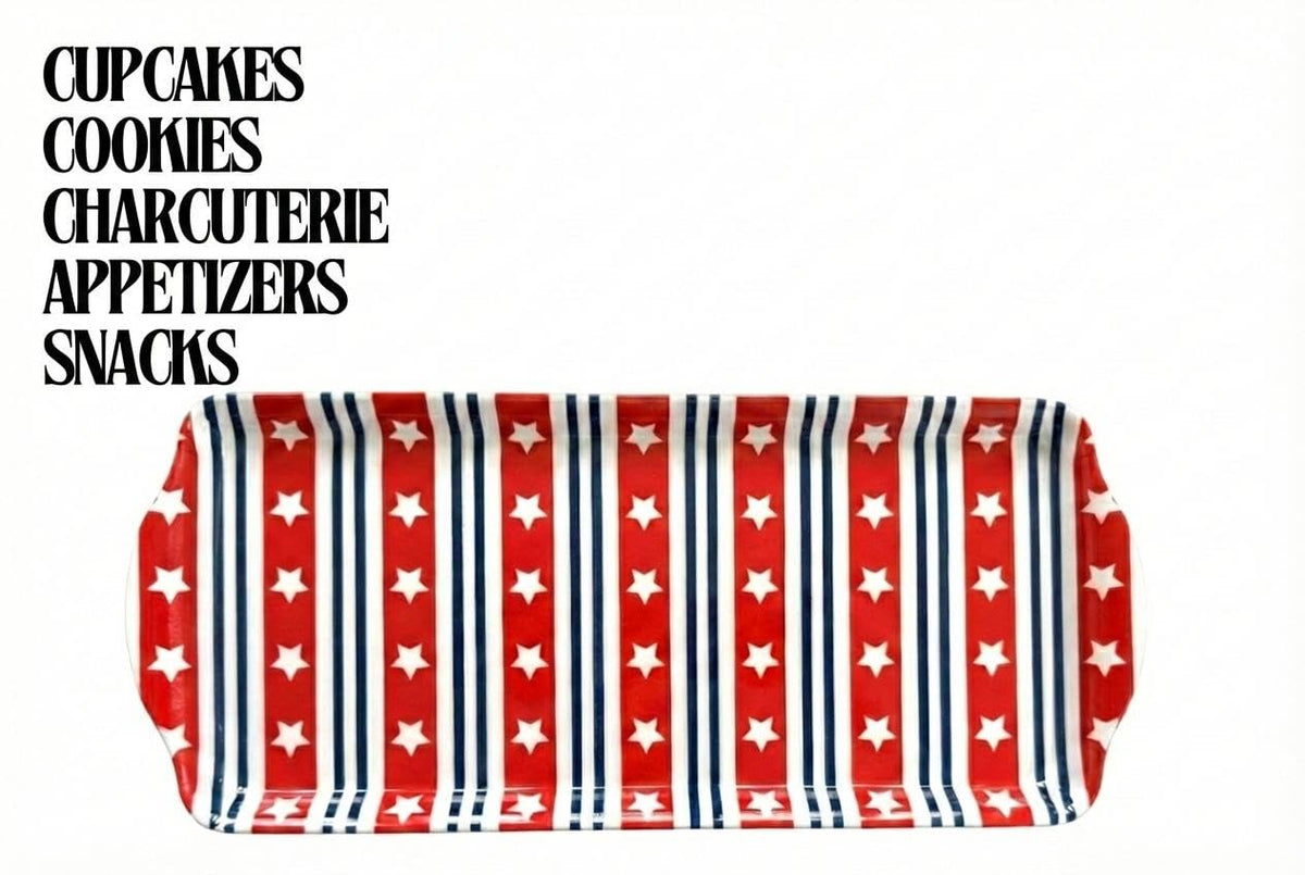 Sprinkles & Confetti Red White & Blue Stars & Stripes Melamine Serving Tray | The Go-to Patriotic Platter for 4th of July, Memorial Day, Summer Parties & Hosting | BPA-Free & Reusable