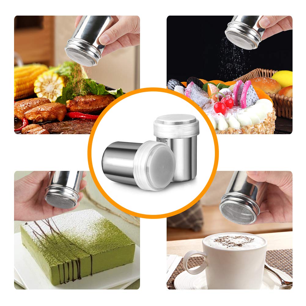Accmor 2pcs Powder Sugar Shakers+ 2pcs Salt and Pepper Shakers with Handle,Shakers For Cinnamon Sugar Pepper Powder Cocoa Flour Salt
