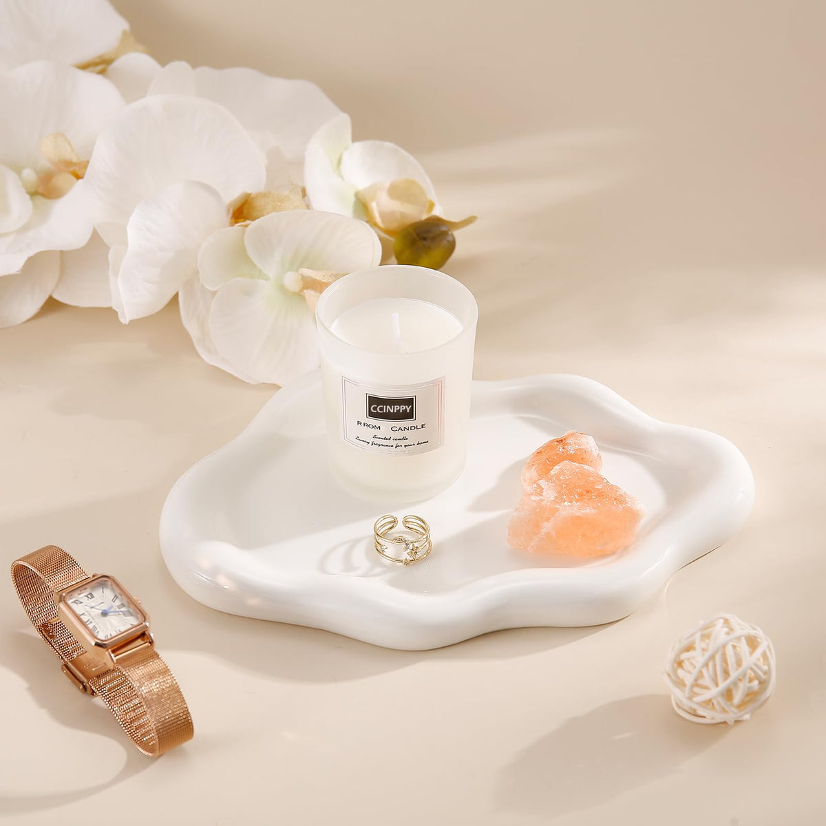 CCINPPY Ceramic Jewelry Tray Trinket Dish, Decorative Cloud Vanity Key Tray for Women, Ring Holder Dish, Cute Jewelry Plate Bowl Room Decor Aesthetic, White, Medium