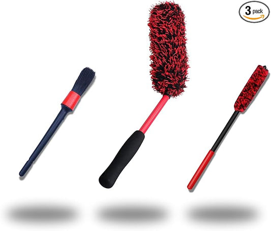 Angled Wheel Brush Kit 3 Pack- Angled Microfiber Wheel Brush, Wheel Barrel Brush
