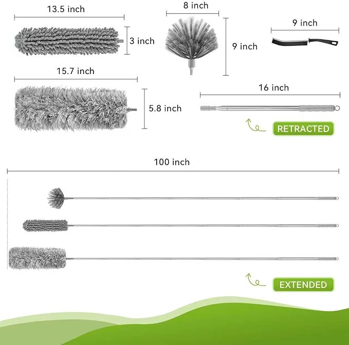 100-inch Duster with Extension Pole, 8-in-1 Cobweb Duster Kit Includes Chenille