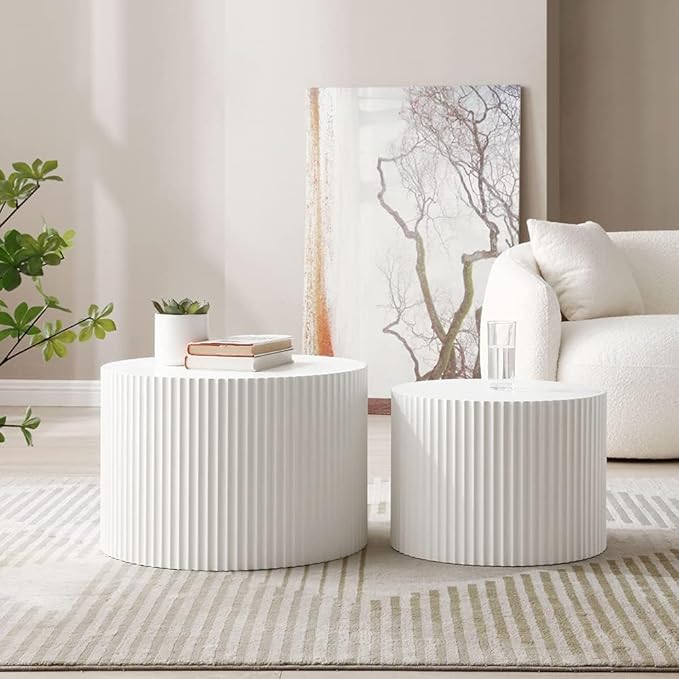 White Round Coffee Table Nesting Coffee Table Set of 2 Contemporary Circle