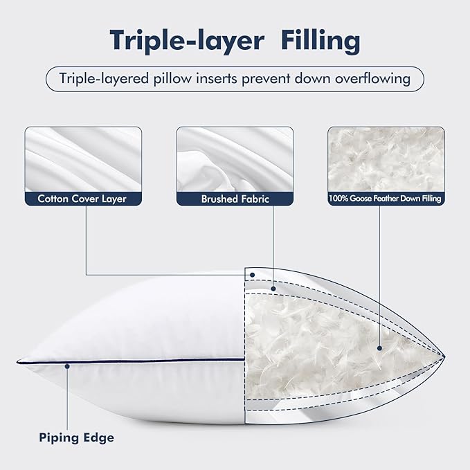 MIULEE Goose Feather Down 22x22 Pillow Insert Set of 2