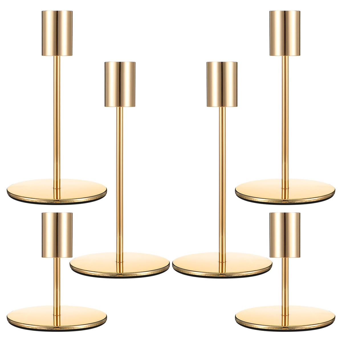 6 Pcs Gold Taper Candle Holders Set, Metal Candlestick Holder for Dining Table Centerpiece, Wedding, Mantel Decor, and Housewarming Gift