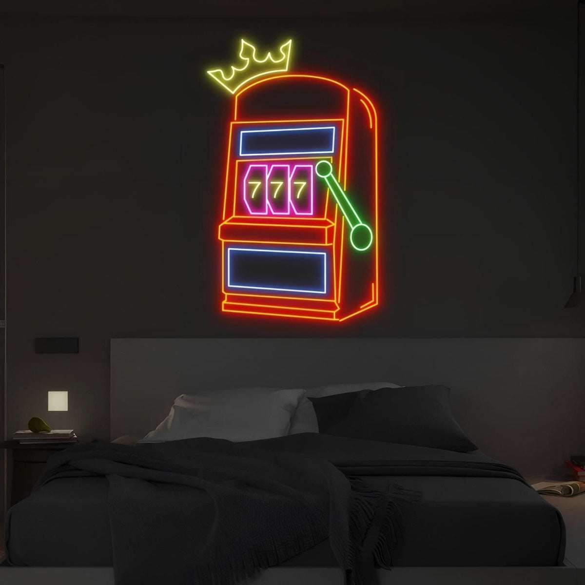 Slot Machine Neon Sign, Slot Machine Led Light, Game Icons For Casino, Playing Cards Aces, Poker Club And Casino Decor Gift For Gamer, Teen Boy Room Decor, Bar Decoration