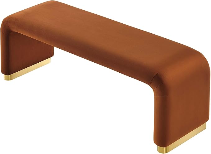 Modway EEI-6734-BRA-RUS Koda Performance Velvet Waterfall Long Bench, Brass Rust