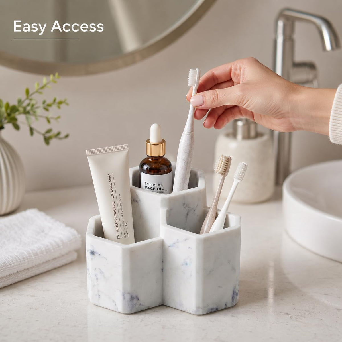 Resin Toothbrush Holders for Bathrooms, Electric Toothbrush and Toothpaste Holder,3 Slots Tooth Brush Organizer for Bathroom Countertop, Shower, Vanity