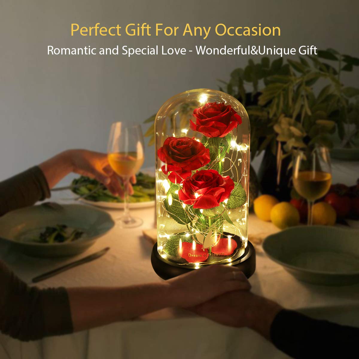 Dream of Flowers Gifts for Mom Mothers Day Birthday Gifts for Women,Beauty and The Beast Rose in Glass Dome,Anniversary Rose Gifts for Wife,Romantic Red Silk Rose Flower Gifts for Women