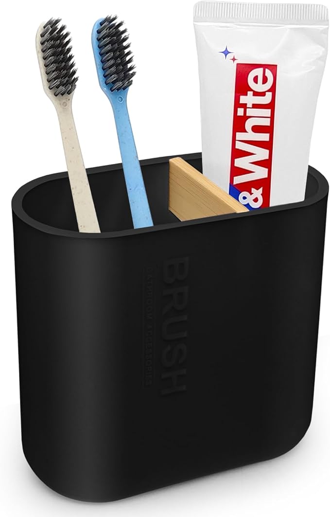 Toothbrush Holder with Bamboo Divider, Detachable