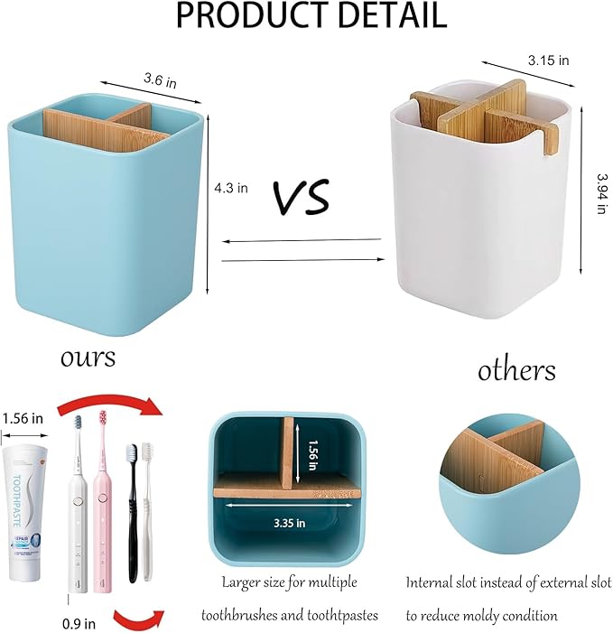 Bamboo Toothbrush Holder for Bathrooms, 3 Slots Toothbrush and Toothpaste