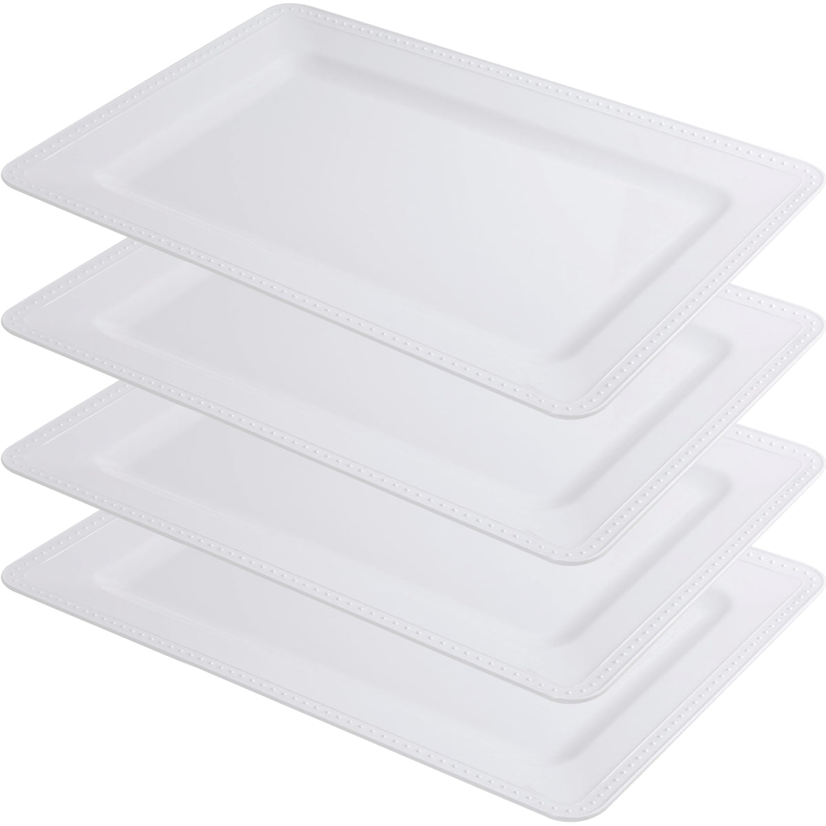 ZAROCRUS Melamine Beaded Serving Platters for Appetizer, Veggie, Charcuterie,Dessert, Set of 4, White Serving Trays for Party & Entertaining, Large Unbreakable Rectangular Party Platters, Dishes