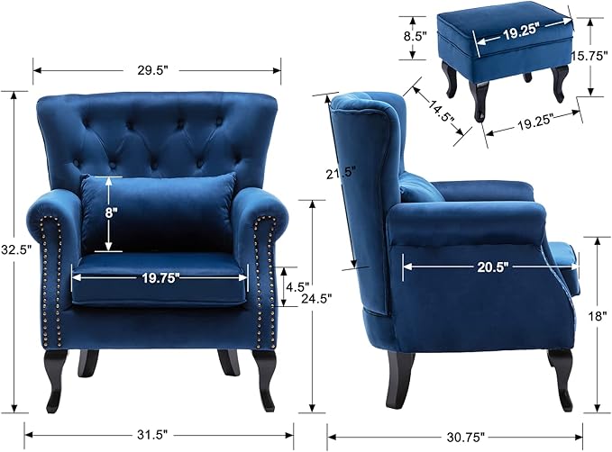 Mid Century Modern Accent Chair Upholstered Armchair Comfy Velvet Tufted