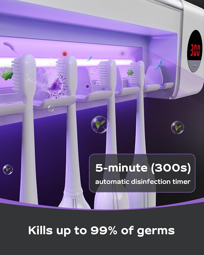 HouseGem Toothbrush Holder, Timer Function, 2000mAh Rechargeable Cordless