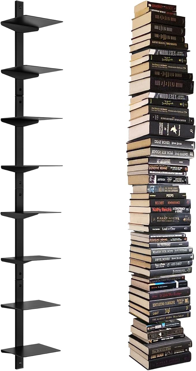 Floating Book Shelves for Wall, 8 Tier Invisible Floating Bookshelf, Vertical