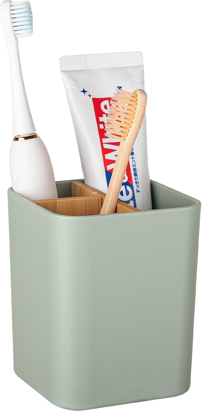 Bamboo Toothbrush Holder for Bathrooms, 3 Slots Kids Toothbrush and Toothpaste