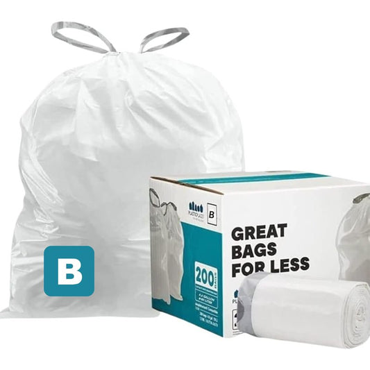 Plasticplace Custom Fit Trash Bags, Compatible with Simplehuman Code K, White Drawstring Garbage Bags Liners, 10 Gallon / 38 Liters, 24" x 28" (200 Count) Heavy Duty Trashbags Home Essentials Large