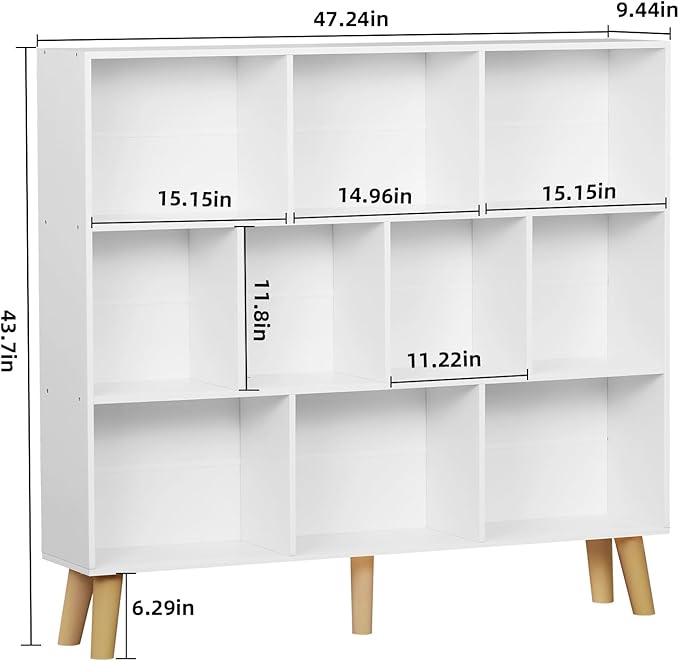 YAHARBO 10 Cube White Bookshelf, 3 Tier Book Shelf