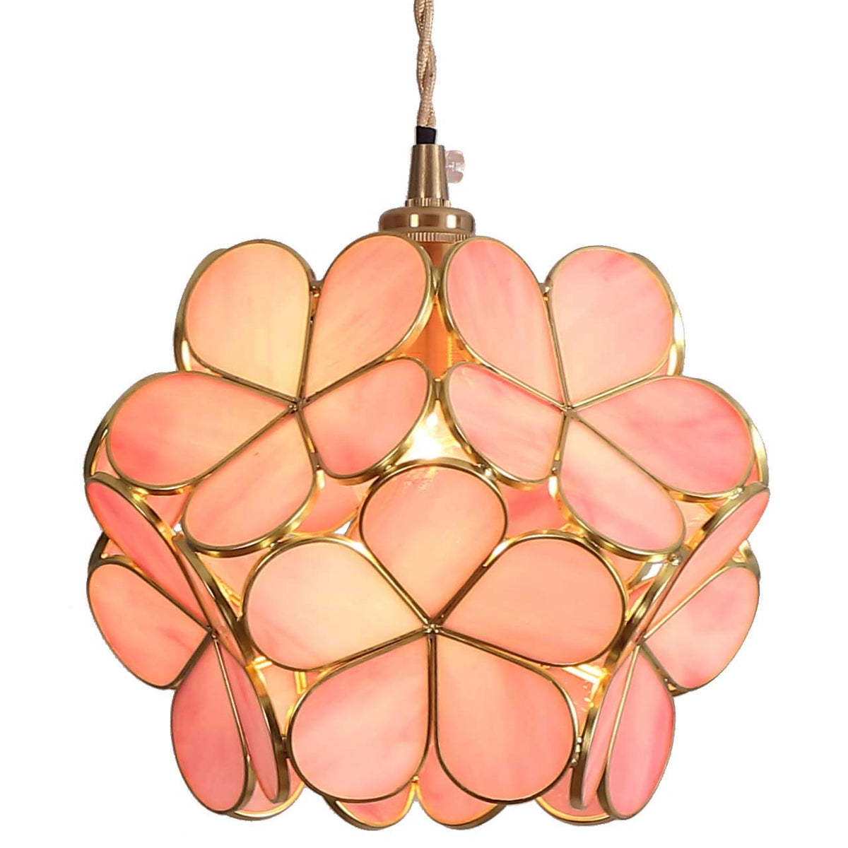 Bieye L10742 Petals Tiffany Style Stained Glass Ceiling Pendant Light with 8-inch Wide Lampshade (Pink, 8" Cherry Blossom)