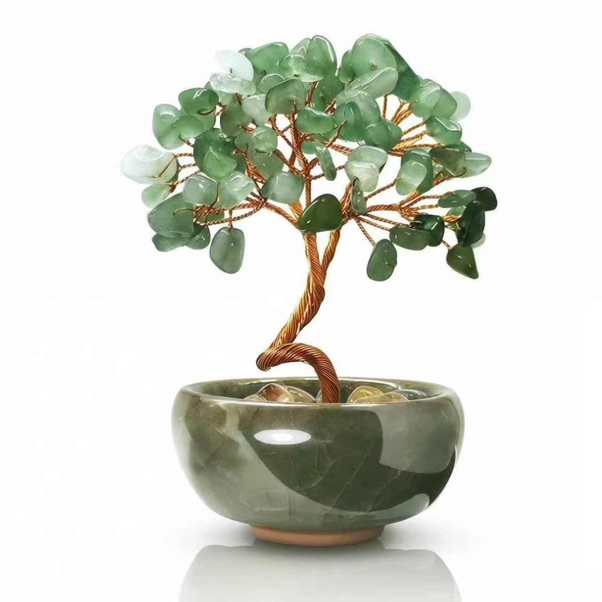 Green Aventurine Crystal Money Tree Bonsai for Entryway Wealth Corner Office Desk Store Front Decor