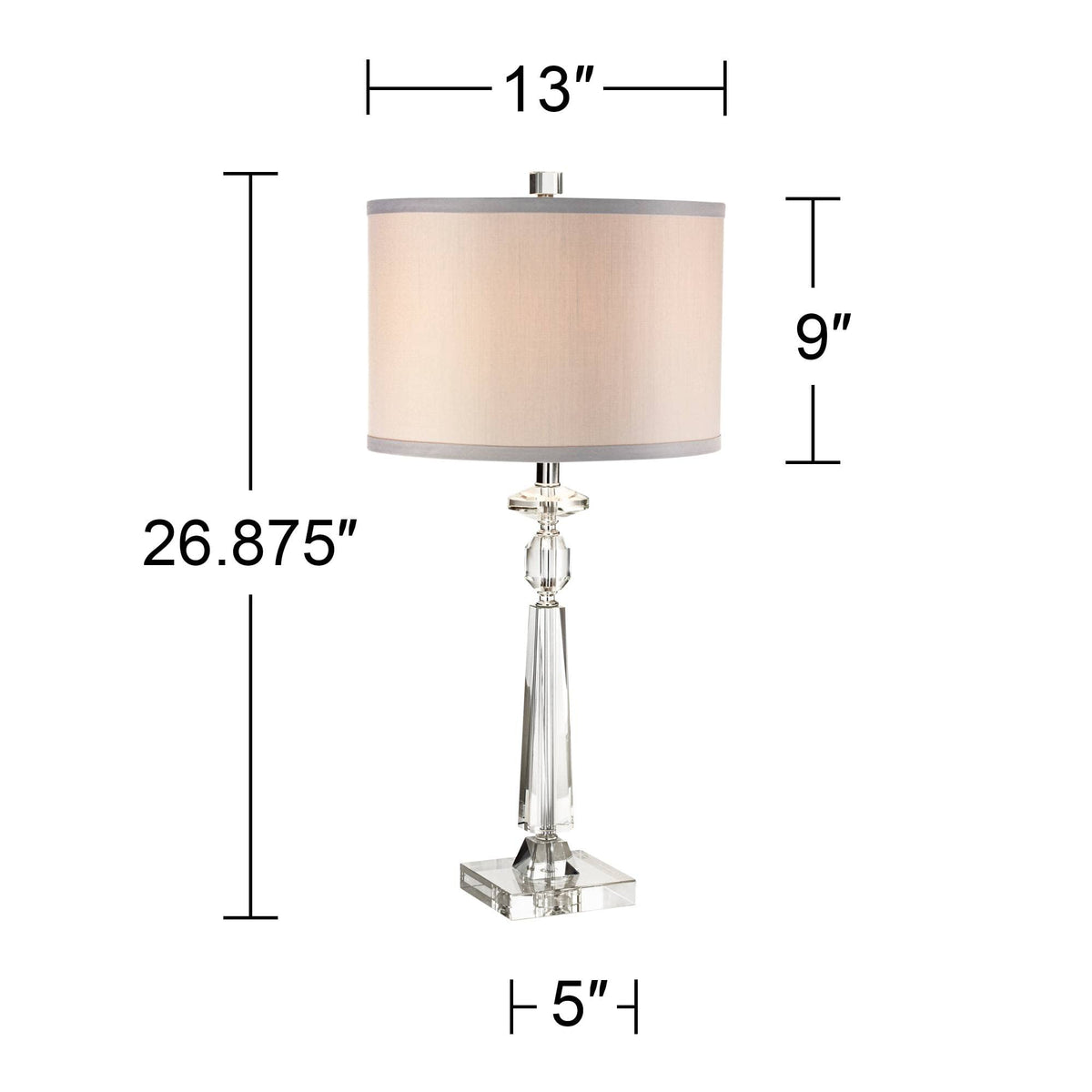 Vienna Full Spectrum Aline 26 1/2" Tall Traditional Table Lamp Clear Crystal Single Gray Shade Living Room Bedroom Bedside Nightstand House Office Home Reading Kitchen Entryway Console Family