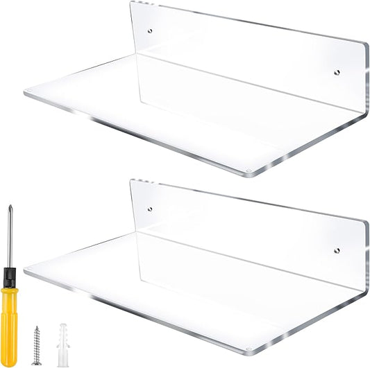 Jansburg 12 Inch L-Shaped Acrylic Floating Shelf Wall Mounted Shelves Invisible