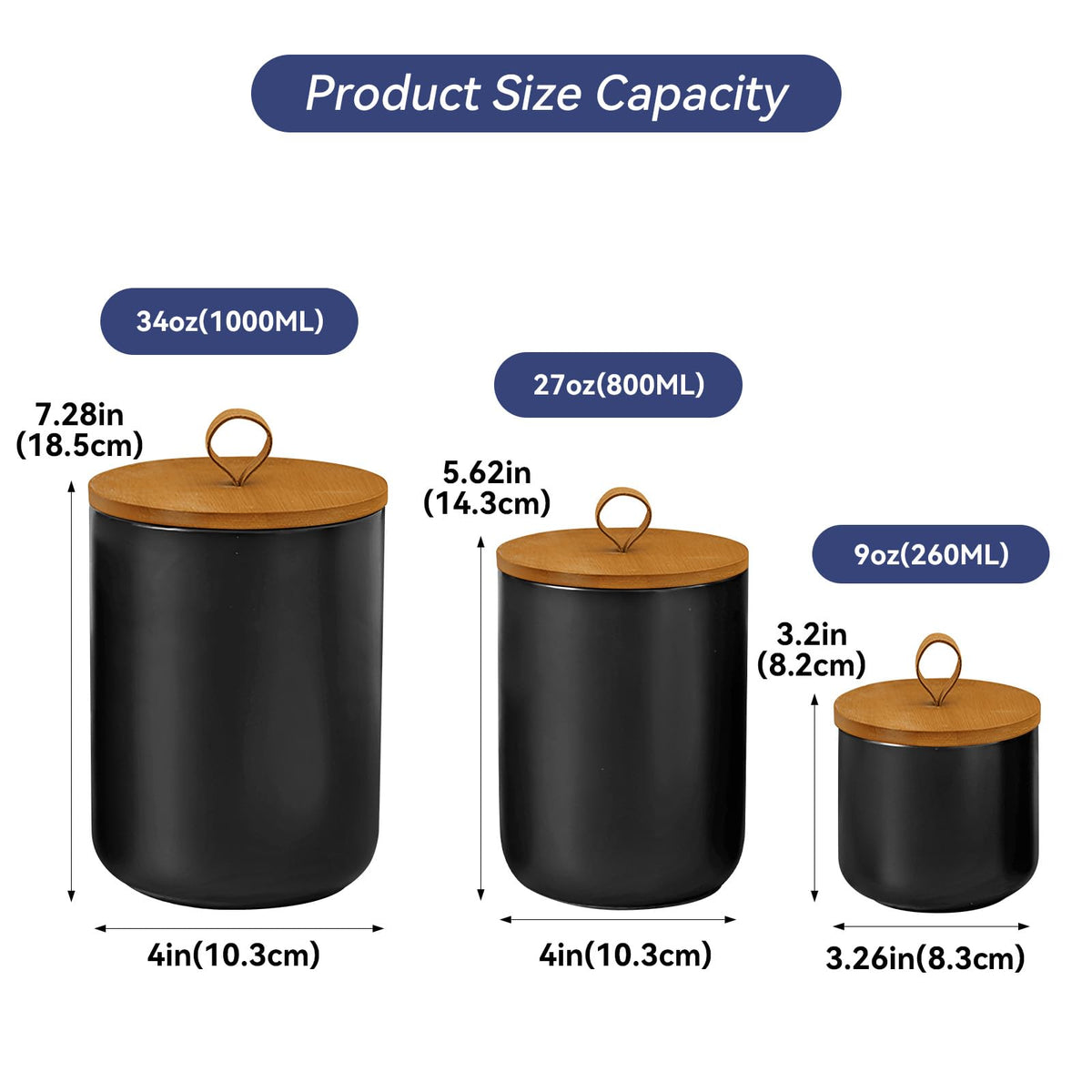 Jueison Ceramic Storage Jars, Modern Elegant Highly Polished Airtight Gorgeous Storage Canisters with Wooden Lid Small Food Stroage Jar for Kitchen Spice Tea Vanilla Sugar Coffee Beans (Black trumpet)