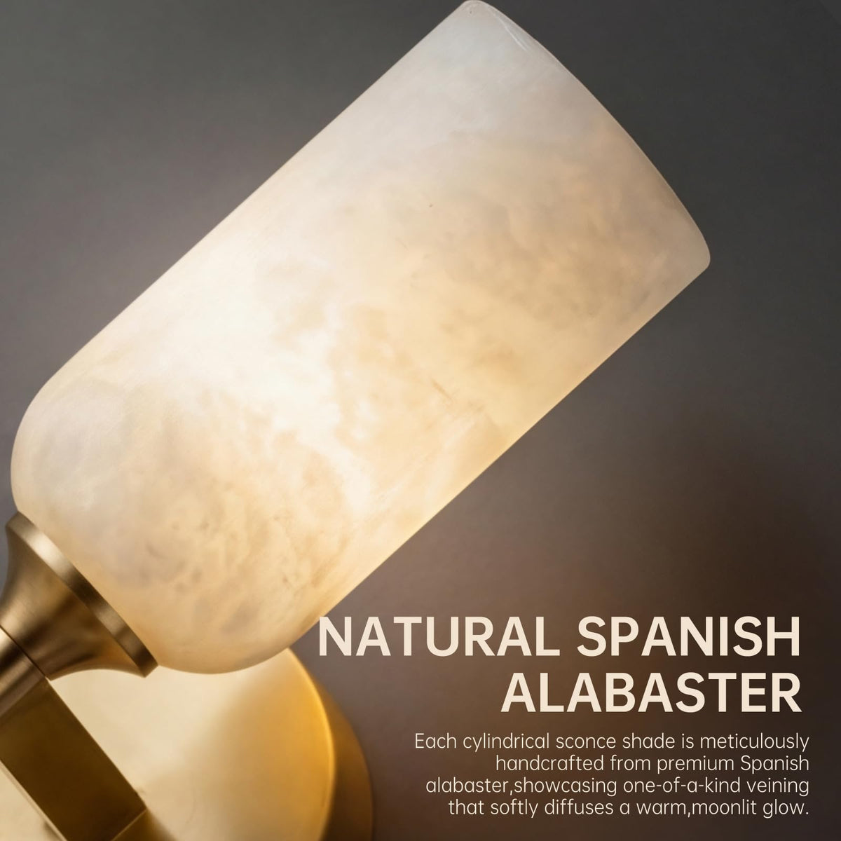 HHOCR Brass Alabaster Wall Sconces, 2 Light 14 Inch Spanish Natural Marble Wall Light, Luxury Wall Lamps for Living Room Bedroom Bathroom Hallway Staircases, G9 Bulb Included, Hardwired-1pk