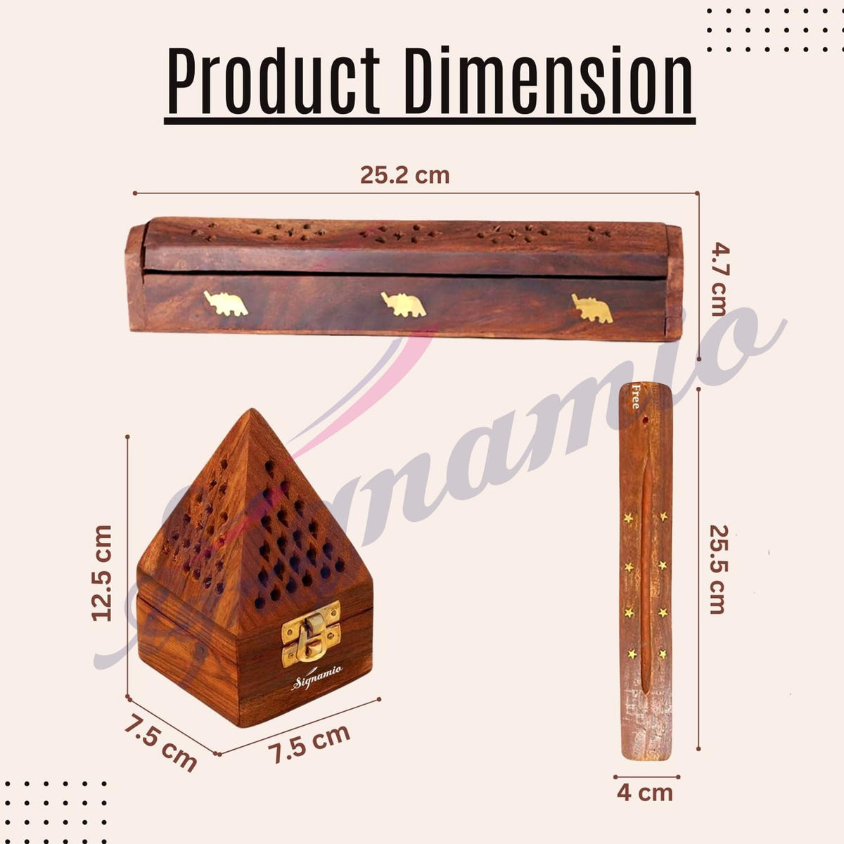 SIGNAMIO® 3 Pcs Premium Wooden Sambrani Dhoop & Incense Stick Agarbatti Holder Set: Agarbatti Stand with Ash Catcher, Pooja Room Decoration Essential, Pooja Thali Accessories, and Mandir Decor Items