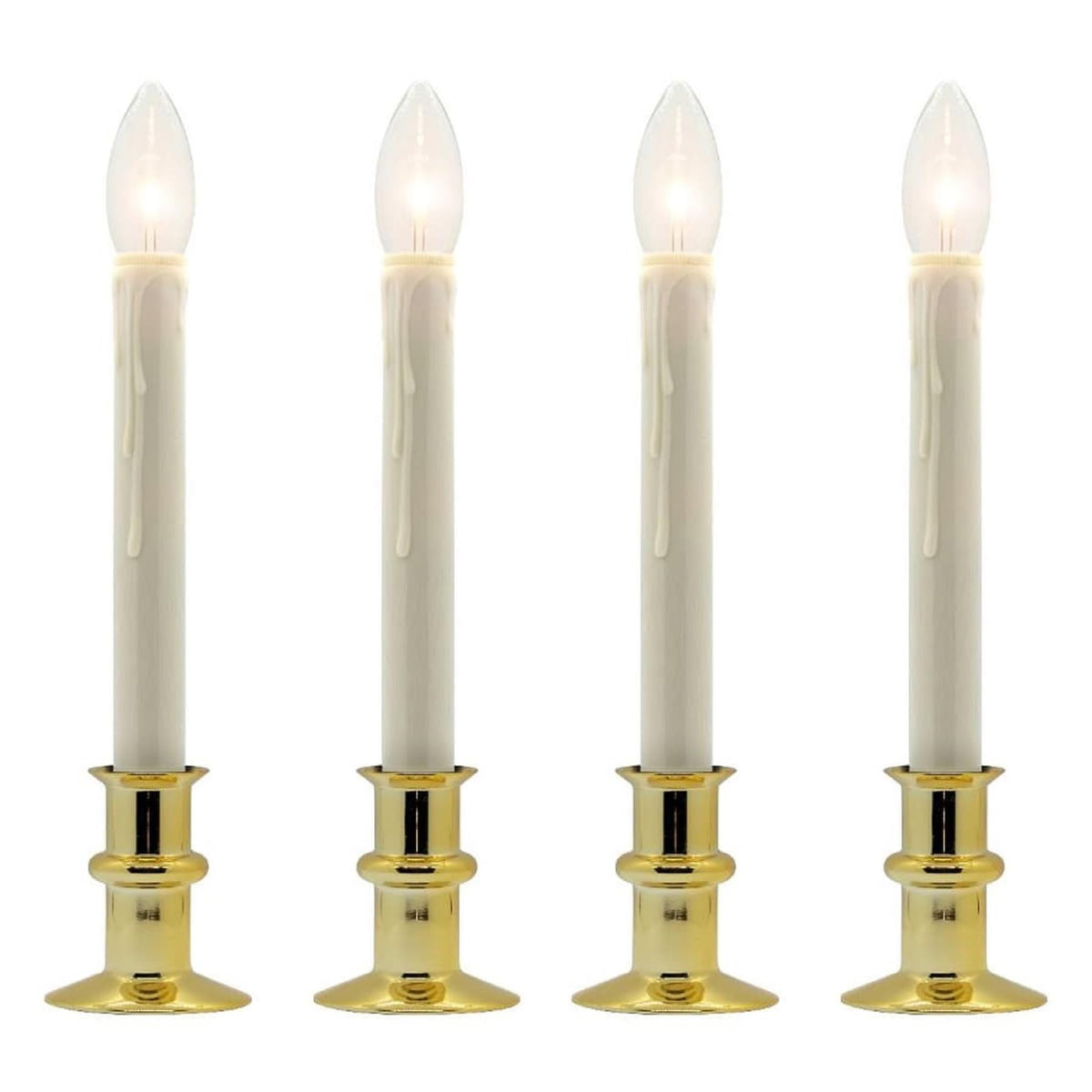 Celestial Lights Set of Four Battery Operated Remote Programmable Window Hugger Candle for Narrow Window Sills Daily Timer Choose 6, 8, or 10 Hours Flicker or Steady (Brass)