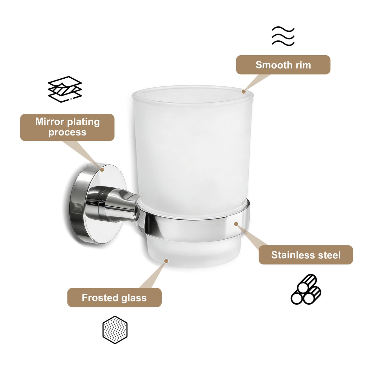 Toothbrush Holder Wall Mounted with Satined Cup with Chrome-Plated Holder,Metal Stainless Steel